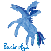  Logótipo da Associação Cavalo de cor azul alado com em pé com as patas dianteiras levantadas. Association logo Blue winged horse with standing with forelegs raised. 