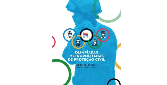  Uma silhueta azul de um elemento de emergência ocupa quase toda a imagem, por cima existem círculos coloridos com ícones com forças de segurança, profissionais de saúde, o logótipo da amporto, de pessoal de socorro e bombeiros. Por baixo, lê-se “01 JUN 09h00, Fábrica de Santo Thyrso”. A blue silhouette of an emergency element occupies almost the entire image, above there are colorful circles with icons with security forces, health professionals, the logo of the amport, rescue personnel and firefighters. Underneath it reads ‘01 JUN 09h00, Fábrica de Santo Thyrso’. 
