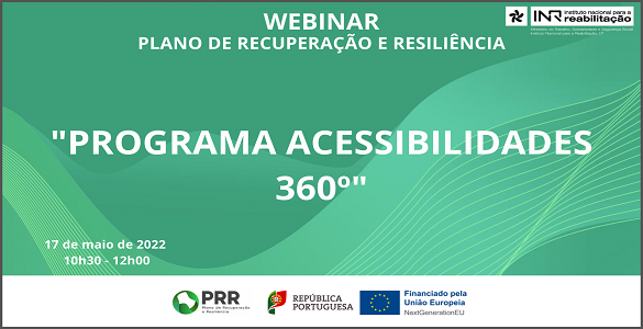Banner Horizontal, de fundo verde, com o Logotipo Recuperar Portugal e os logotipos do PRR, RP e INR